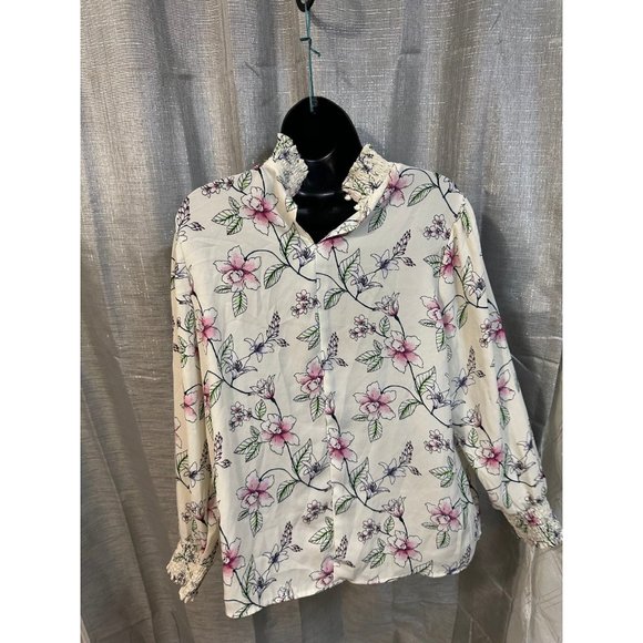 Blouse mock flowers tunic t top beige pink - Picture 4 of 6